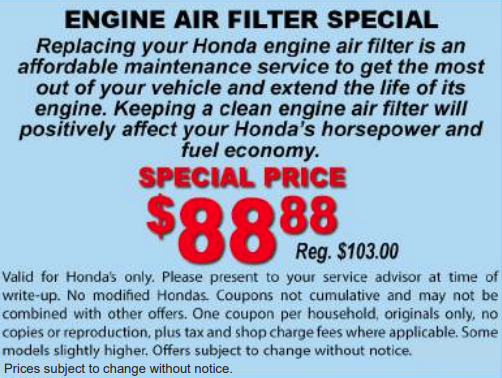 Engine Air Filter Special
